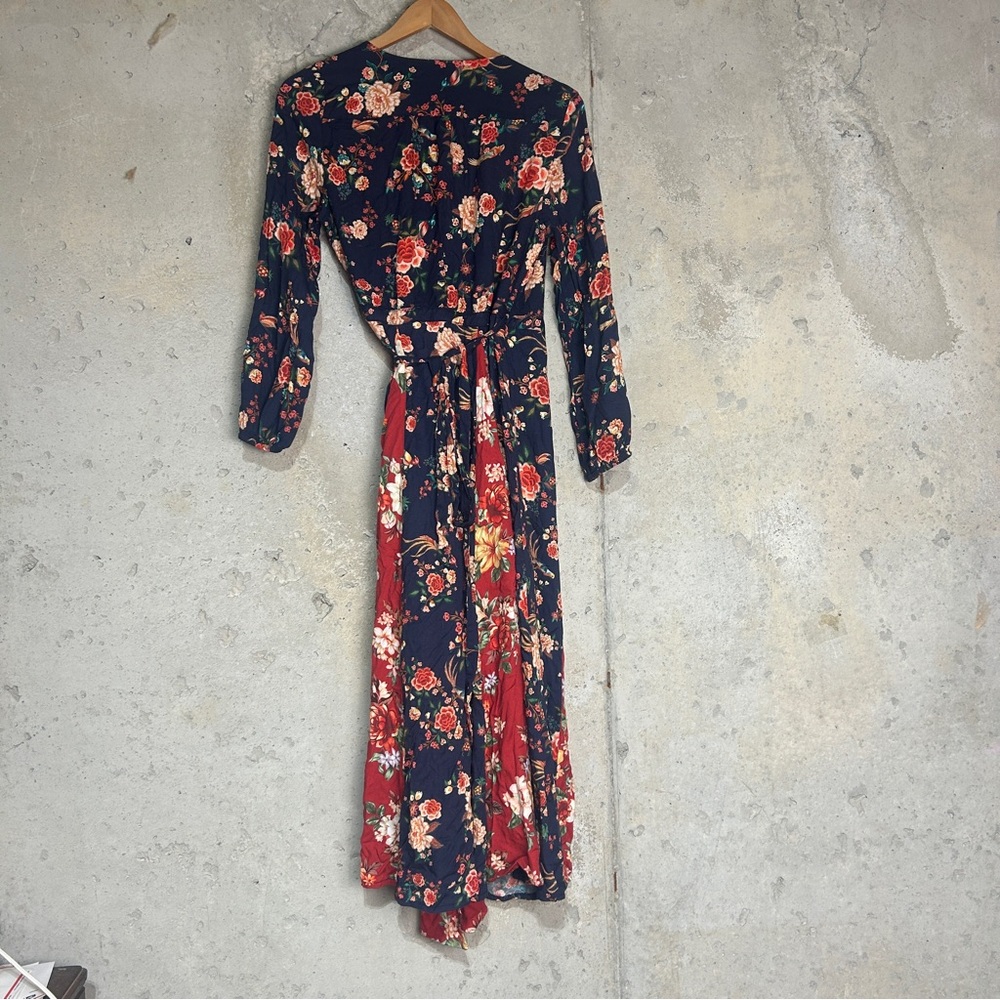 Farm Rio, Graciea navy Rust red floral wrapped dress petite small - Picture 7 of 10